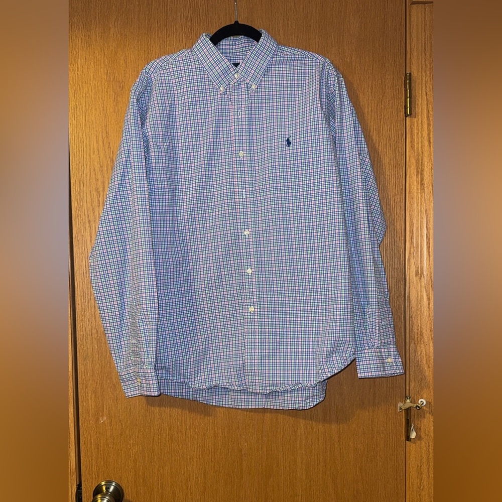 Polo Ralph Lauren Blue Pink Plaid Gingham Button Down Dress Shirt